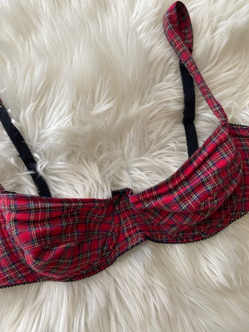 Vintage 90’s Red Plaid Underwire Bra - Women Intimates